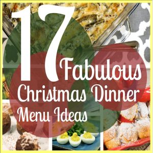 Cover of the eBook “17 Fabulous Christmas Dinner Recipes” showing festive holiday dishes including casseroles, deviled eggs, and desserts.
