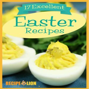 Cover of the eBook “17 Excellent Easter Recipes” featuring deviled eggs with creamy yolk filling and festive spring colors.