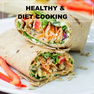 Healthy vegetable wrap filled with fresh lettuce, carrots, and peppers — featured in SmartKitchen’s Healthy & Diet Cooking collection of nutritious recipes.